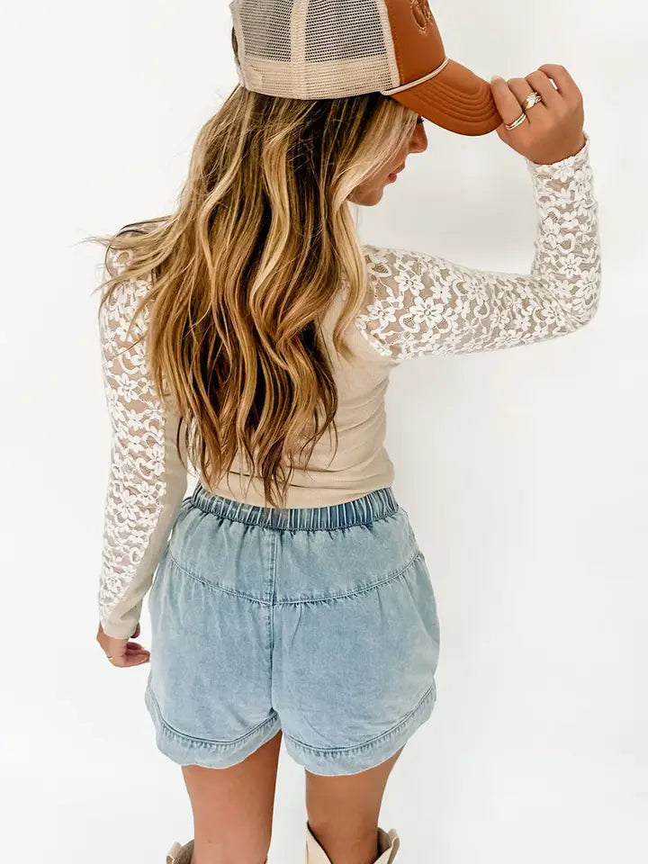 Beige Bloom Long Sleeve Lace Top