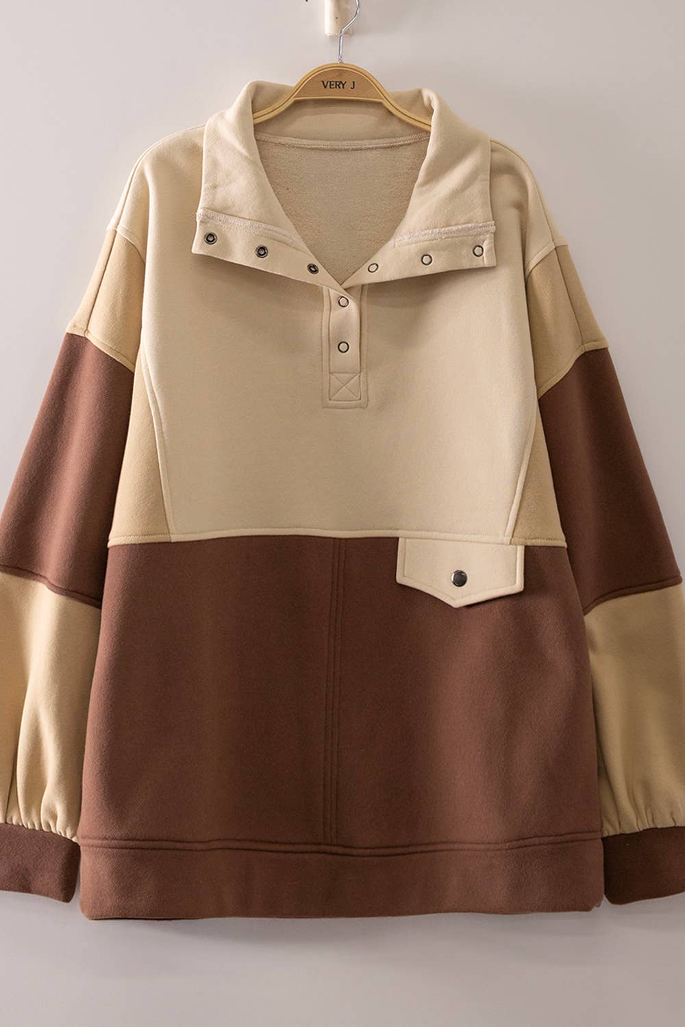 NT12353X-PLUS SIZE Colorblock Half Snap Sweatshirt