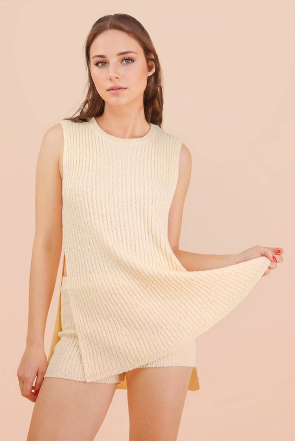 12W3359NSET-Knit Sweater Comfy Top & Shorts Set