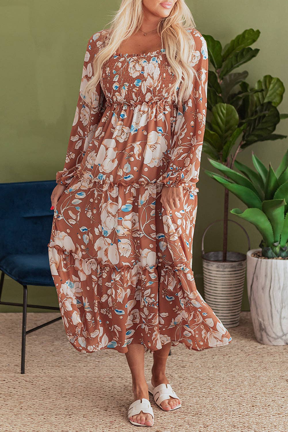 Bloom Haven Shirred Maxi Dress