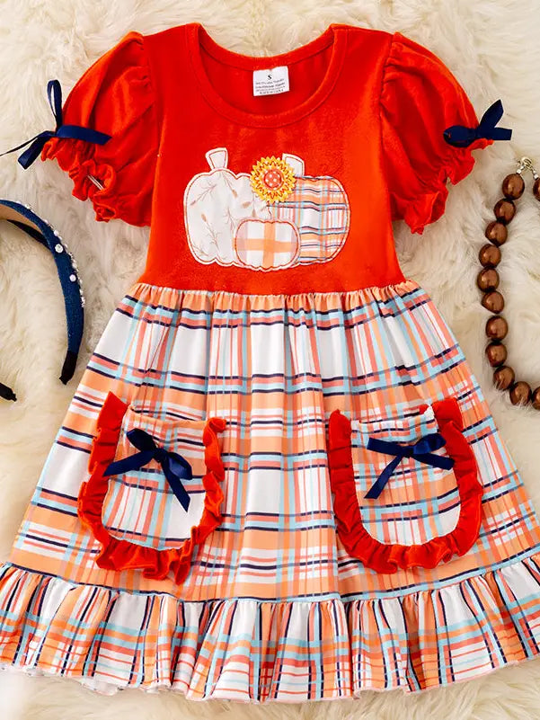 Harvest Plaid Pumpkin Ruffle Dress